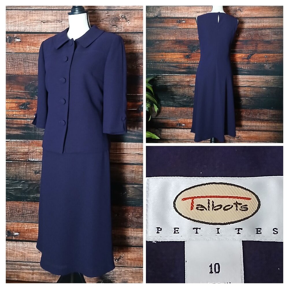 Talbots 10P Two Piece Midi Dress Suit Purple Sheath